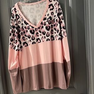 Pink Leopard Colorblock V-Neck Top